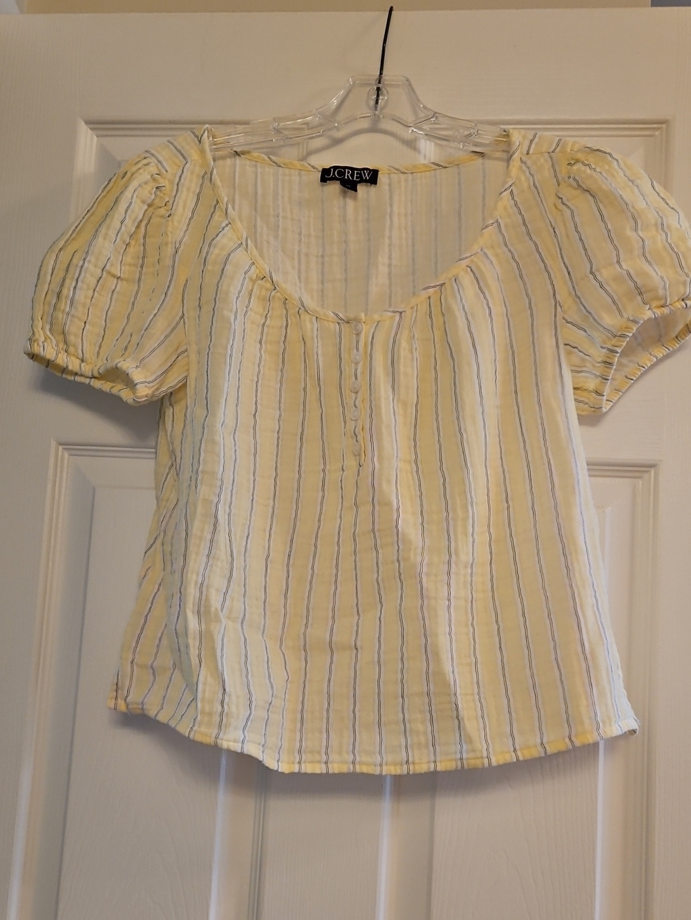 J.Crew Yellow Stripe Puff-Sleeve Women's Top